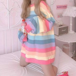 Pastel Rainbow Sweatshirt - Y2K Fashion, Coquette Style, Aesthetic Vibes