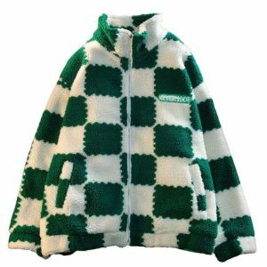 Plush Checkered Jacket - Y2K Fashion, Coquette Style, Aesthetic Outfits