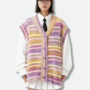 Plush Knitted Cardigan Vest - Y2K Fashion, Coquette Style, Aesthetic Layering