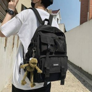 Pure Black Backpack - Y2K Fashion Essential for Coquette & Acubi Styles