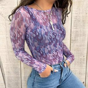 Purple Flames Top - Y2K Fashion, Coquette Style, Aesthetic Clothing