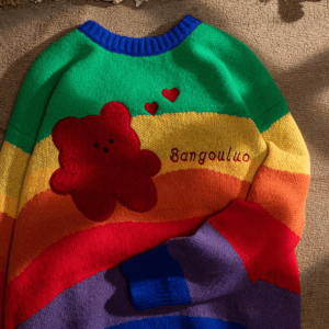 Rainbow Bear Sweater - Y2K Fashion, Coquette Style, Aesthetic Clothing