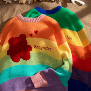 Rainbow Bear Sweater - Y2K Fashion, Coquette Style, Aesthetic Clothing