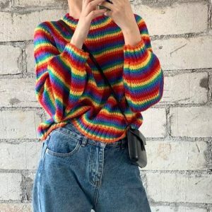 Rainbow Vibes Sweater - Y2K Fashion, Coquette Style, Aesthetic Outfits