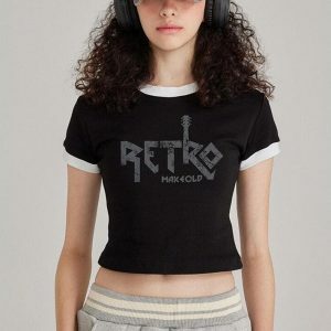 Retro Y2K Fashion Tee: Dark Coquette Aesthetic with Bubble Skirt Vibe