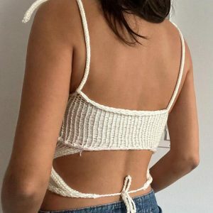 Rose Detailed Knitted Crop Top - Y2K Fashion & Coquette Aesthetic