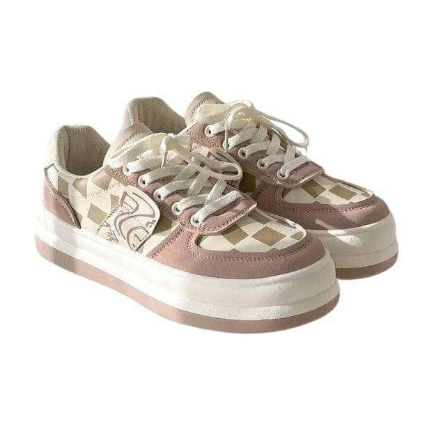 Rosy Plaid Sneakers - Y2K Fashion, Coquette Style, Aesthetic Footwear