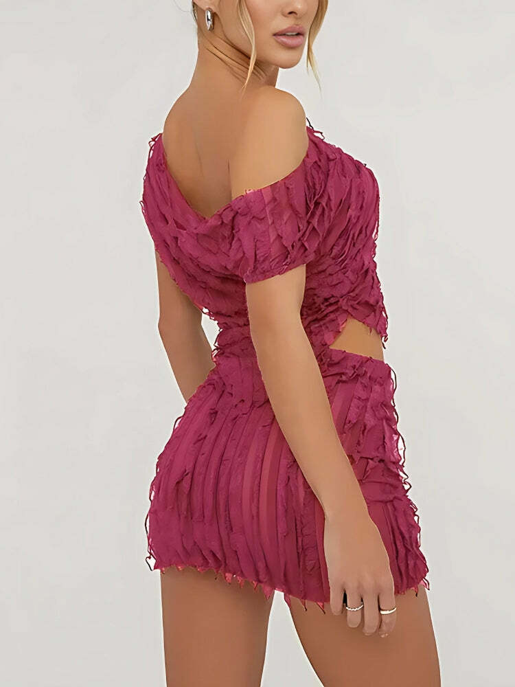 Ruffled One Shoulder Top & Mini Skirt Set - Y2K Fashion Coquette Style