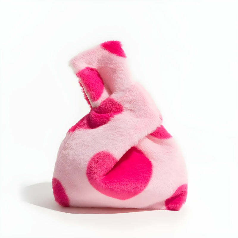 Soft Girl Heart Fluffy Wrist Bag - Y2K Fashion & Coquette Aesthetic