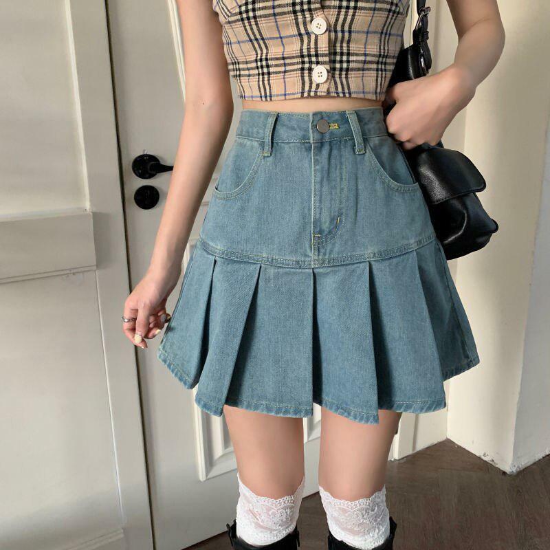 Soft Girl Pleated Denim Mini Skirt - Y2K Fashion & Coquette Style