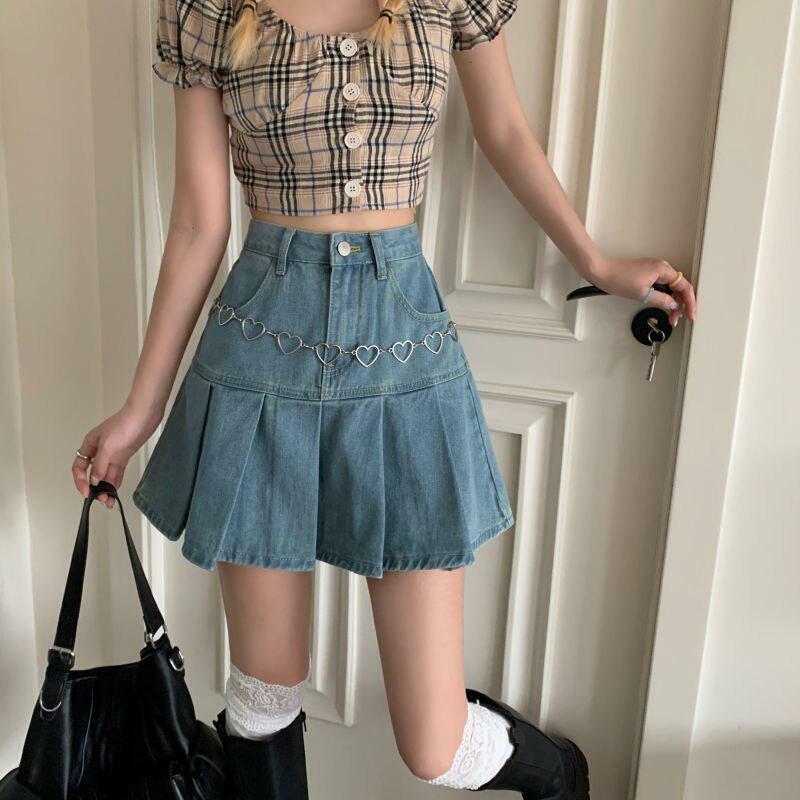 Soft Girl Pleated Denim Mini Skirt - Y2K Fashion & Coquette Style