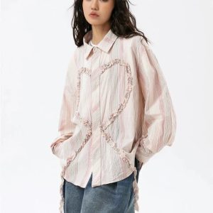 Soft Girl Ruffled Heart Shirt - Y2K Fashion & Coquette Aesthetic Top