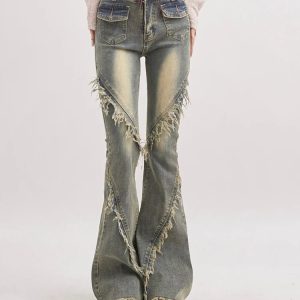 Soft Grunge Tasseled Flare Jeans | Y2K Fashion & Coquette Style