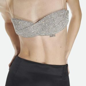 Sparkle Rhinestone Y2K Bra Crop Top - Coquette & Acubi Aesthetic Fashion