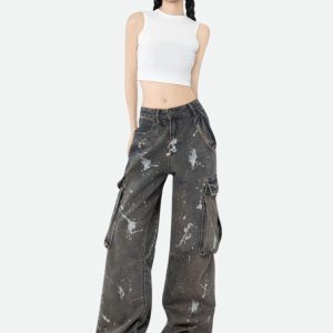 Stained Cargo Jeans: Y2K Fashion Meets Coquette Style for Aesthetic Vibes