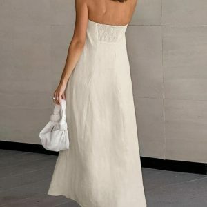 Strapless Linen Midi Dress - Y2K Fashion, Coquette Style, Aesthetic Vibes