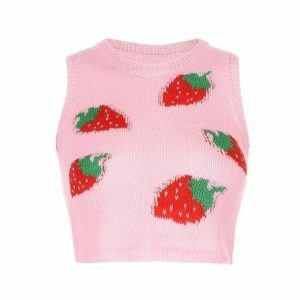 Strawberry Sleeveless Sweater - Y2K Fashion & Coquette Aesthetic Top