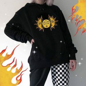 Sun Moon Face Hoodie - Y2K Fashion, Coquette Style, Aesthetic Clothing