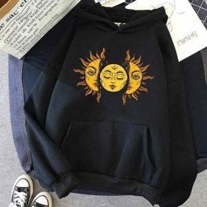 Sun Moon Face Hoodie - Y2K Fashion, Coquette Style, Aesthetic Clothing