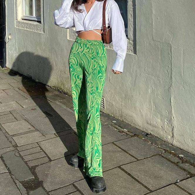 Trendy Green Y2K Straight Leg Pants - Acubi & Coquette Style