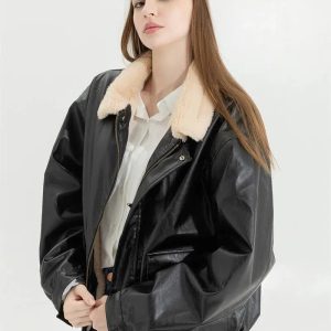 Trendy Y2K Fashion Faux Leather & Fur Jacket for Coquette Style