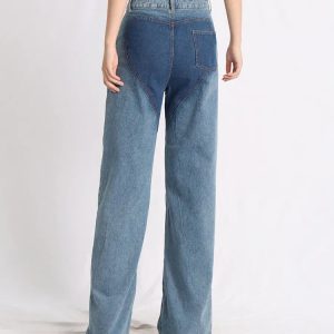 Trendy Y2K Fashion: Two Different Denim Cut Out Jeans for Aesthetic Outfits