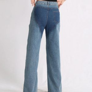 Trendy Y2K Fashion: Two Different Denim Cut Out Jeans for Aesthetic Outfits