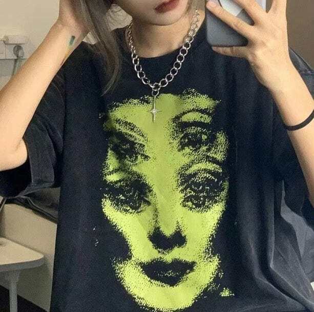 Trippy Face T-Shirt - Y2K Aesthetic, Coquette Style, Soft Girl Era