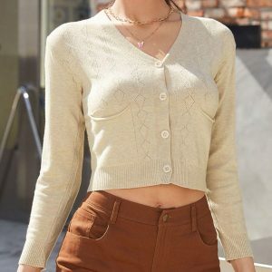 V Neck Crop Cardigan - Y2K Fashion, Coquette Style, Aesthetic Outfits