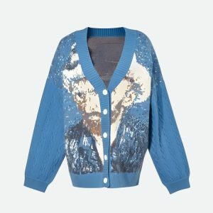 Van Gogh Self Portrait Cardigan - Y2K Aesthetic Coquette Style