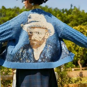 Van Gogh Self Portrait Cardigan - Y2K Aesthetic Coquette Style