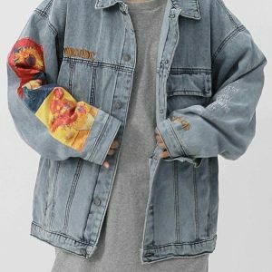 Vincent Van Gogh Denim Jacket - Y2K Fashion, Coquette Style, Aesthetic Vibes