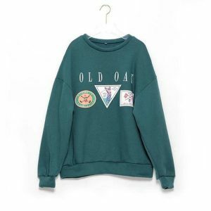 Vintage Forest Green Y2K Sweatshirt - Coquette & Acubi Aesthetic Style