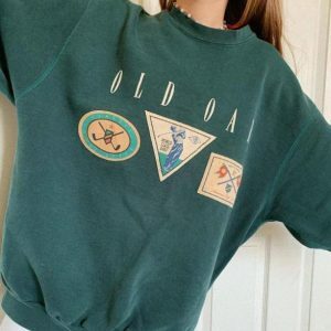 Vintage Forest Green Y2K Sweatshirt - Coquette & Acubi Aesthetic Style