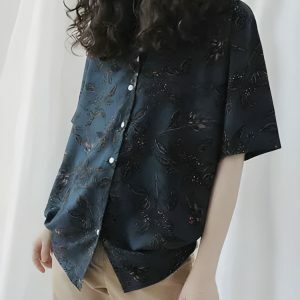 Vintage Leaf Print Y2K Shirt - Aesthetic Coquette & Acubi Style