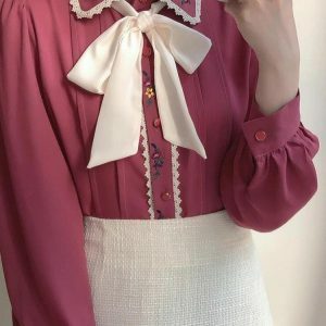 Vintage Rose Embroidered Y2K Shirt - Coquette & Acubi Aesthetic Fashion