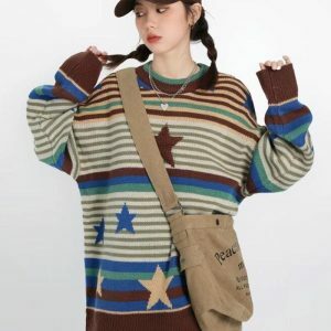 Vintage Star Knit Sweater - Y2K Fashion, Coquette Style, Aesthetic Wear