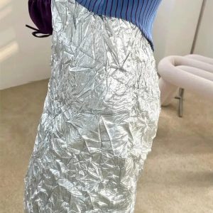 Wrinkled Silver Midi Skirt - Y2K Fashion, Coquette Style, Aesthetic Outfit