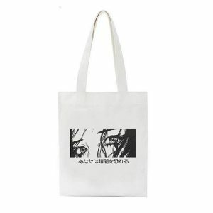 Y2K Aesthetic Anime Eyes Tote Bag - Coquette & Acubi Style Essential