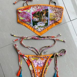 Y2K Aesthetic Floral Bandana Scarf & Bikini Set for Coquette Style