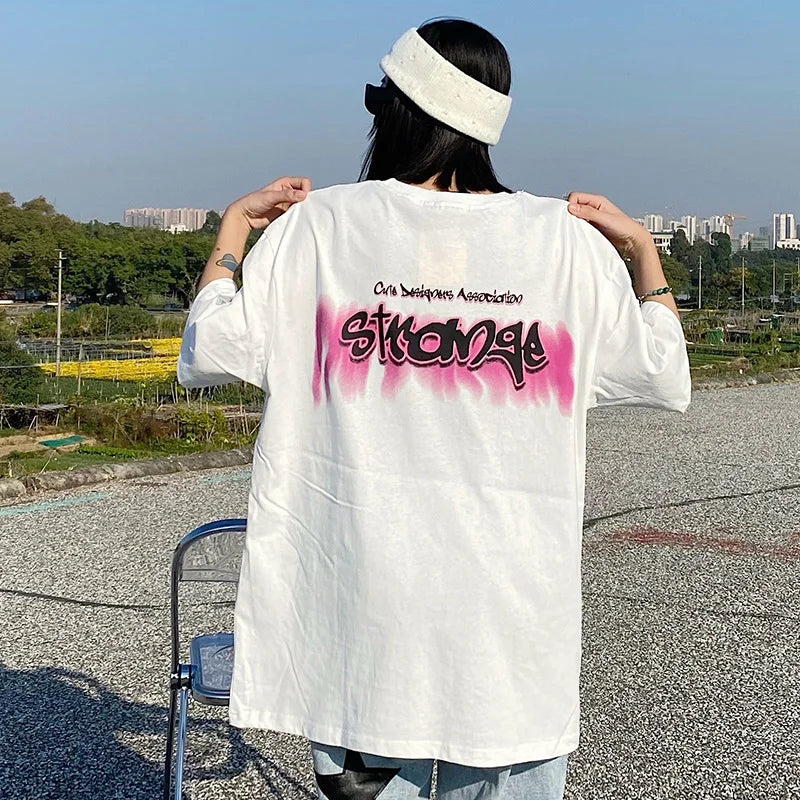 Y2K Aesthetic Graffiti Strange Graphic Tee - Coquette & Acubi Style