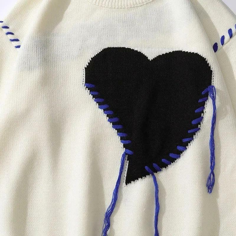 Y2K Aesthetic Heart Embroidered Sweater | Coquette & Acubi Style