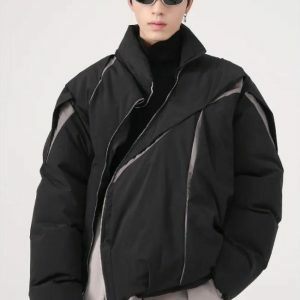 Y2K Asymmetrical Zipper Puffer Jacket - Dark Coquette Aesthetic Outerwear