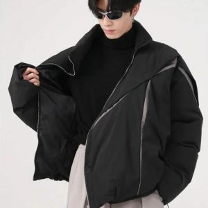 Y2K Asymmetrical Zipper Puffer Jacket - Dark Coquette Aesthetic Outerwear