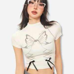 Y2K Butterfly Crop Top - Coquette Style Aesthetic for Trendy Outfits