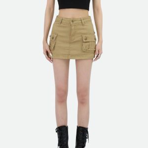 Y2K Cargo Denim Mini Skirt - Acubi Fashion, Coquette Style, Aesthetic Outfit