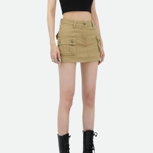 Y2K Cargo Denim Mini Skirt - Acubi Fashion, Coquette Style, Aesthetic Outfit