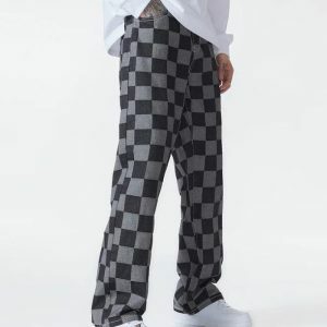 Y2K Checkered Black Pants - Acubi Style Coquette Aesthetic Outfit