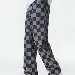 Y2K Checkered Black Pants - Acubi Style Coquette Aesthetic Outfit