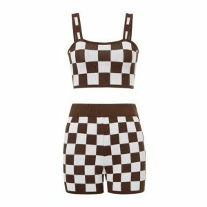 Y2K Checkered Crop Top & Shorts Set | Acubi Fashion & Coquette Style